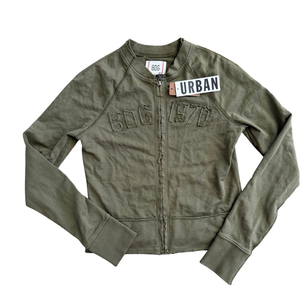 NWT BDG Urban Outfitters Moss Green Full Zip 1970 Appliqué Sweatshirt Womens S/P